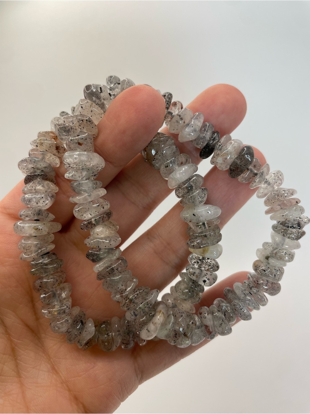 ONE Quartz with Hematite Inclusions Chip Stretch Bracelet - 9mm (0167)
